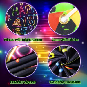 Neon Birthday Party Decorations Neon Happy 18th Birthday Banner Glow in The Dark Party Decorations with UV Black Light Reactive for Let Glow Neon Birthday Blacklight Graduations Party Supplies