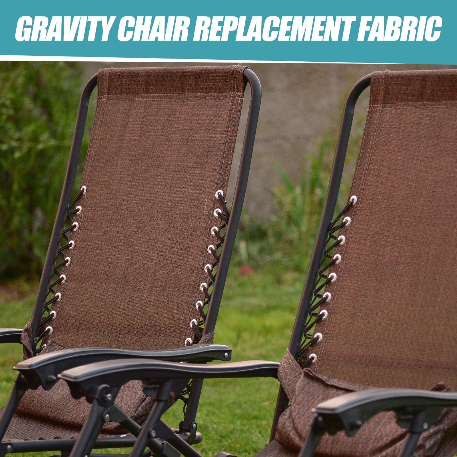 Queekay 2 Pcs Gravity Chair Replacement Fabric with 8 Bungee Cord Lounge Chair Cloth Mesh Patio Chair Repair Kit for Patio Recliner Outdoor Lawn Pool Beach Sling Chair(Brown, 63" x 21")