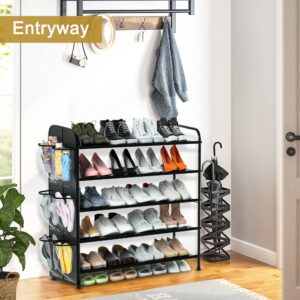 Housen Solutions Shoe Rack for Closet, 5 Tier Metal Shoe Rack Organizer with Storage 20-25 Pairs for Front Door Entrance, Entryway, Floor, Garage, Standing Black Shoes Holder Shelves