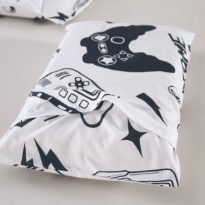 SDIII 3PCS White Gamer Duvet Cover Set Twin, 1 Duvet Cover and 2 Pillowcase, Kawaii Duvet Cover for Kids Girls Boys and Teens, Zipper and Corner Ties