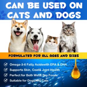 Salmon Oil for Dogs & Cats, Omega 3 Fish Oil for Dog's Skin and Coat, Natural EPA + DHA Fatty Acids for Joint Function, Immune & Heart Health, Wild Alaskan Salmon Oil 250ml for All Ages & All Breeds.