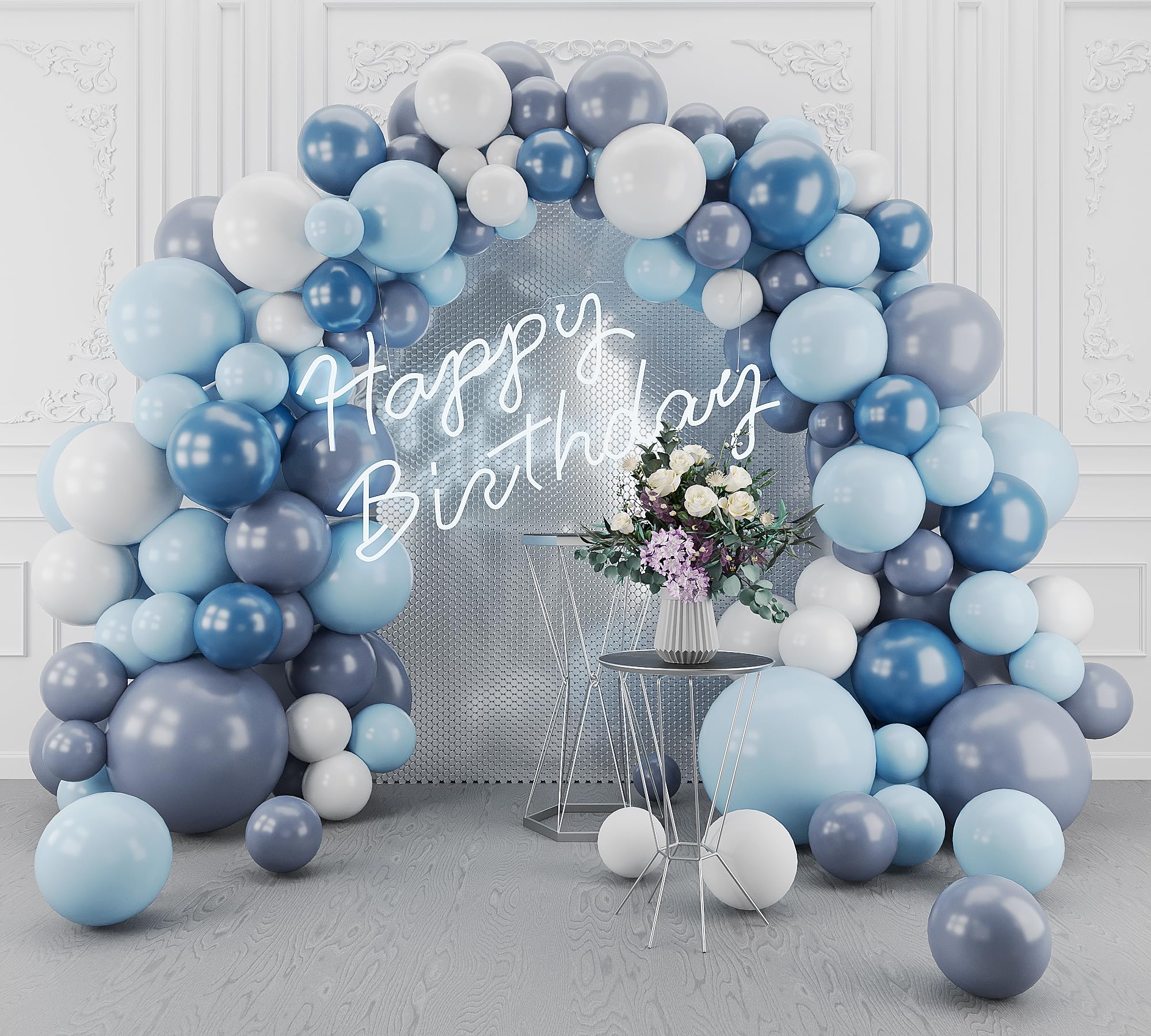 Dusty Blue Balloon Arch Garland Kit-143Pcs Macaron Gray Blue Balloons for Birthday Bridal Shower Christmas Reunion Party Wedding Decoration