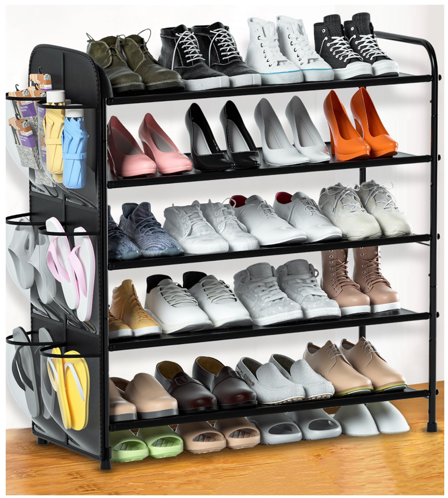 Housen Solutions Shoe Rack for Closet, 5 Tier Metal Shoe Rack Organizer with Storage 20-25 Pairs for Front Door Entrance, Entryway, Floor, Garage, Standing Black Shoes Holder Shelves