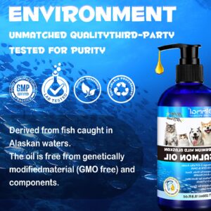 Salmon Oil for Dogs & Cats, Omega 3 Fish Oil for Dog's Skin and Coat, Natural EPA + DHA Fatty Acids for Joint Function, Immune & Heart Health, Wild Alaskan Salmon Oil 250ml for All Ages & All Breeds.