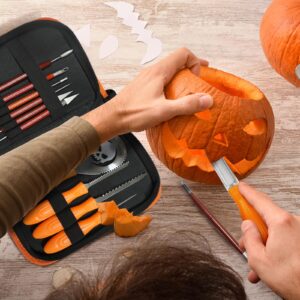 11 PCS Pumpkin Carving Kit for Adults & Kids with Professional Detail Sculpting Tools, Heavy Duty Stainless Steel Knife Set with Carrying Case for Halloween Decoration