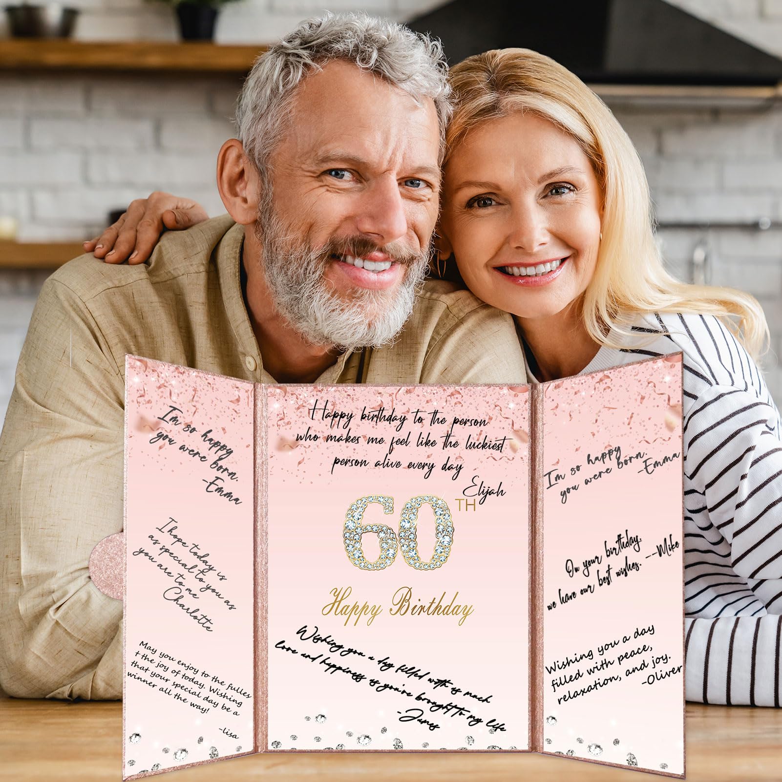 Crenics Rose Gold 60th Birthday Decorations, Creative 60th Birthday Guest Sign in Book Alternative, Large 60th Birthday Signature Book 12" x 18", Great 60 Years Old Birthday Gifts for Women