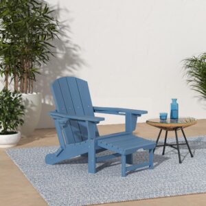 KINGYES Chair with Cup Holder, Wood-Like Reclining Versatile Adirondack Chair, Blue