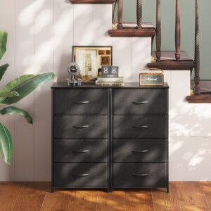 AODK Dresser for Bedroom with 4 Storage Drawers, Small Dresser Chest of Drawers Fabric Dresser with Sturdy Steel Frame, Black