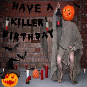 Cracoo Have a Killer Birthday Party Banner Disposable Spider Tablecloth for Halloween Birthday Halloween Bloody Horror Movie (Black)