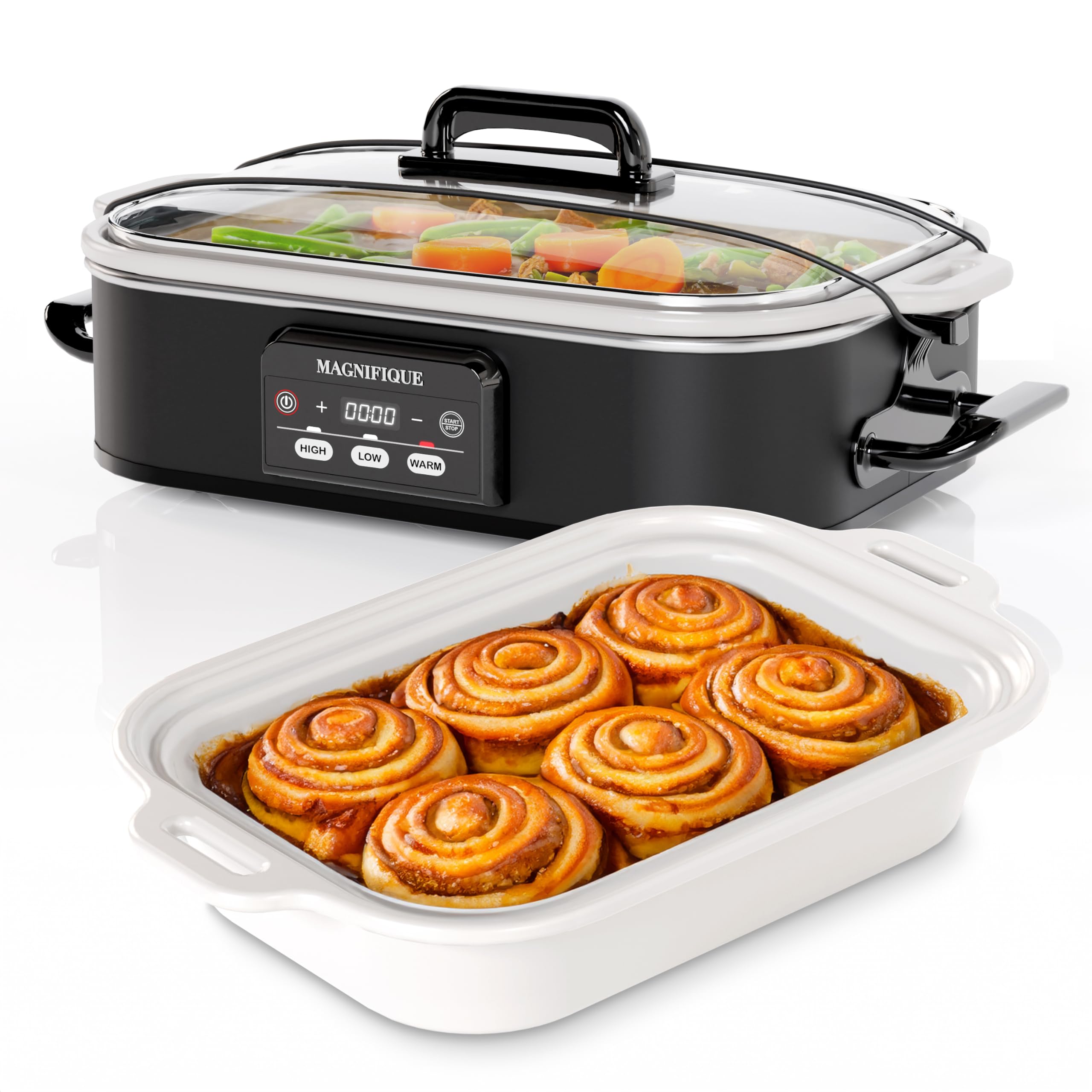 Magnifique 4 Quart Casserole Digital Slow Cooker, Premium Ceramic Bakeware for Oven, Dishwasher Safe Baking Dish