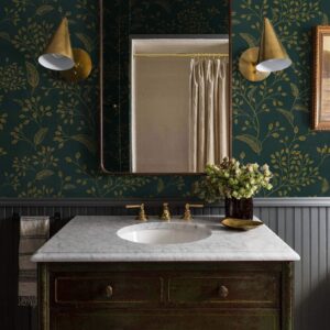 Heroad Peel and Stick Wallpaper Dark Green Contact Paper Gold Floral Wall Paper Modern Boho Removable Contact Paper for Cabinets Drawers Bedroom Self Adhesive Vinyl Papel Tapiz Para Pared 118" x 17.3"