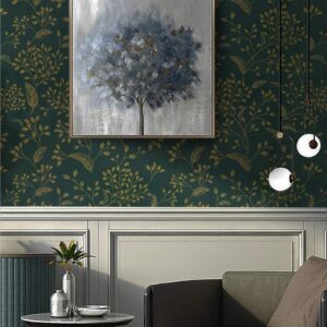 Heroad Peel and Stick Wallpaper Dark Green Contact Paper Gold Floral Wall Paper Modern Boho Removable Contact Paper for Cabinets Drawers Bedroom Self Adhesive Vinyl Papel Tapiz Para Pared 118" x 17.3"