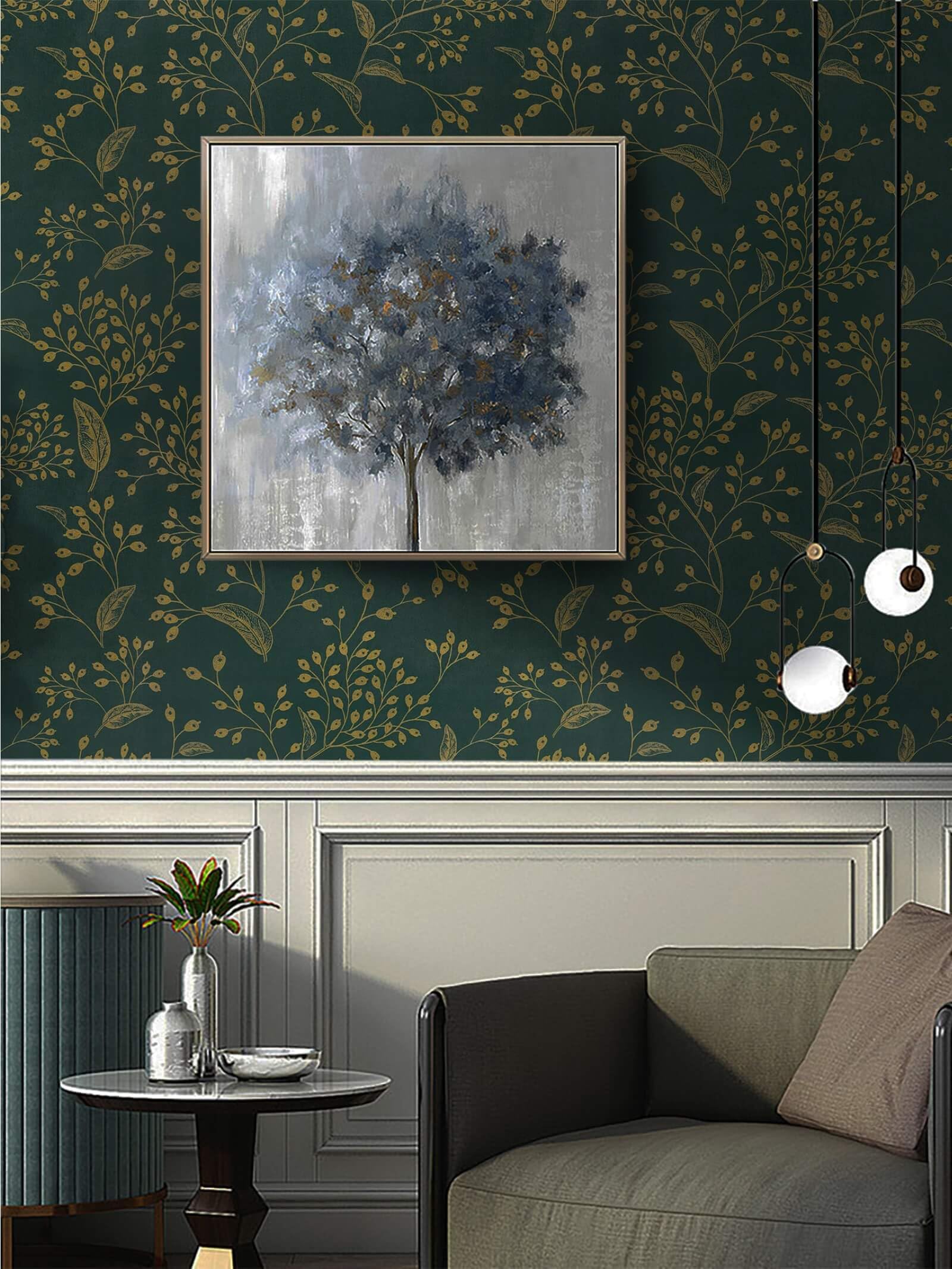 Heroad Peel and Stick Wallpaper Dark Green Contact Paper Gold Floral Wall Paper Modern Boho Removable Contact Paper for Cabinets Drawers Bedroom Self Adhesive Vinyl Papel Tapiz Para Pared 118" x 17.3"