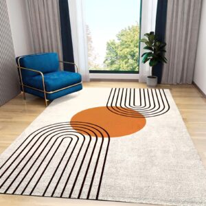 Mid Century Modern Abstract Art Area Rug, Boho Minimalist Line Non Slip Stain Resistant Print Rugs, Soft Machine Washable Carpet for Indoor Bedroom Living Room Office Decor Rug - 6 ft x 9 ft