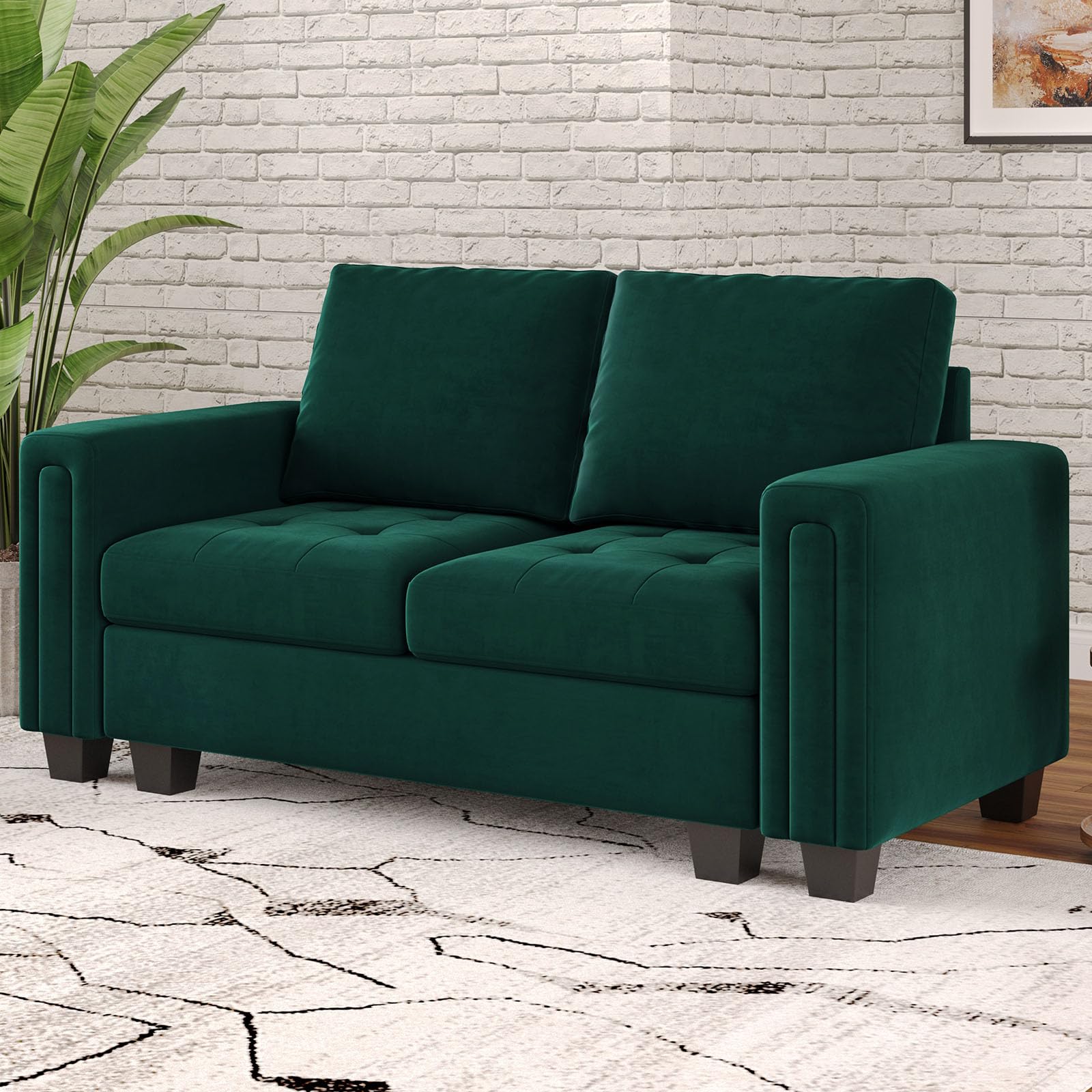 Belffin Velvet Modular Loveseat Sofa Couch 2 Seater Sofa Love Seats for Small Space Green