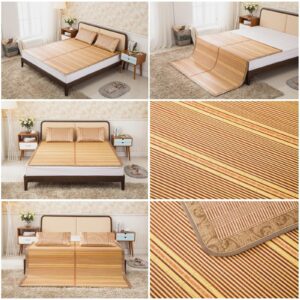 RILOOP Summer Bamboo Sleeping Mat, Bamboo Summer Sleeping Mat, Bamboo Rugs for Living Room, Rattan Mat, Double-Sided Use,Student Single Double Bed Foldable Refreshing Breathable Sweat Bedding/195*150C