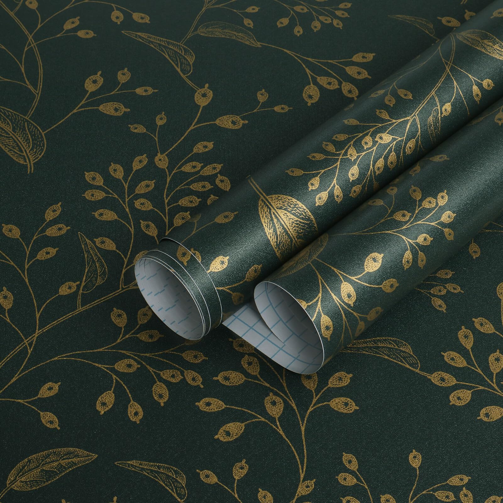 Heroad Peel and Stick Wallpaper Dark Green Contact Paper Gold Floral Wall Paper Modern Boho Removable Contact Paper for Cabinets Drawers Bedroom Self Adhesive Vinyl Papel Tapiz Para Pared 118" x 17.3"