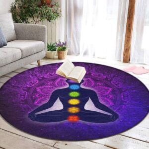 Modern Round Area Rug, Non-Slip Machine Washable Kitchen Office Circle Rug, Room Sofa Yoga Soft Round Carpet Compatible with Seven Chakra Yoga Meditation Lotus Purple Mandala 24inch(60cm)