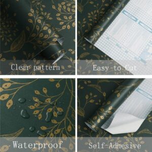 Heroad Peel and Stick Wallpaper Dark Green Contact Paper Gold Floral Wall Paper Modern Boho Removable Contact Paper for Cabinets Drawers Bedroom Self Adhesive Vinyl Papel Tapiz Para Pared 118" x 17.3"