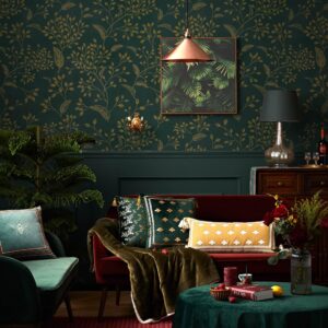 Heroad Peel and Stick Wallpaper Dark Green Contact Paper Gold Floral Wall Paper Modern Boho Removable Contact Paper for Cabinets Drawers Bedroom Self Adhesive Vinyl Papel Tapiz Para Pared 118" x 17.3"