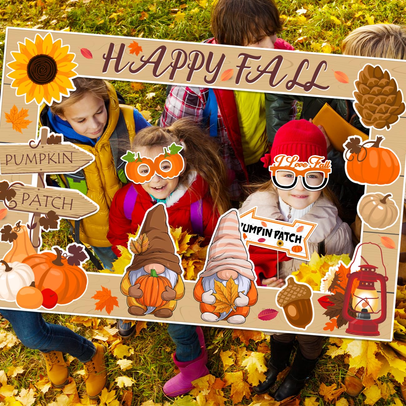 Fall Decor Happy Fall Gnomes Pumpkin Photo Booth Frame and Props for Autumn Themed Pumpkin Patch Thanksgiving Party Favors Decorations Supplies-11pieces