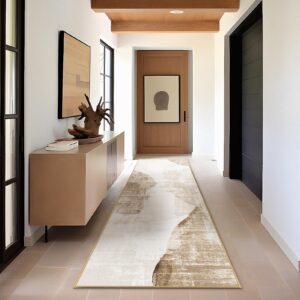 Phantoscope Hallway Runner Rug 2'x10'- Long Rug Runner Boho Washable Non-Slip Carpet for Kitchen Entryway Laundry Bedroom, Ultra-Thin Runners Geometry Modern Accent Rug, Light Brown/Beige