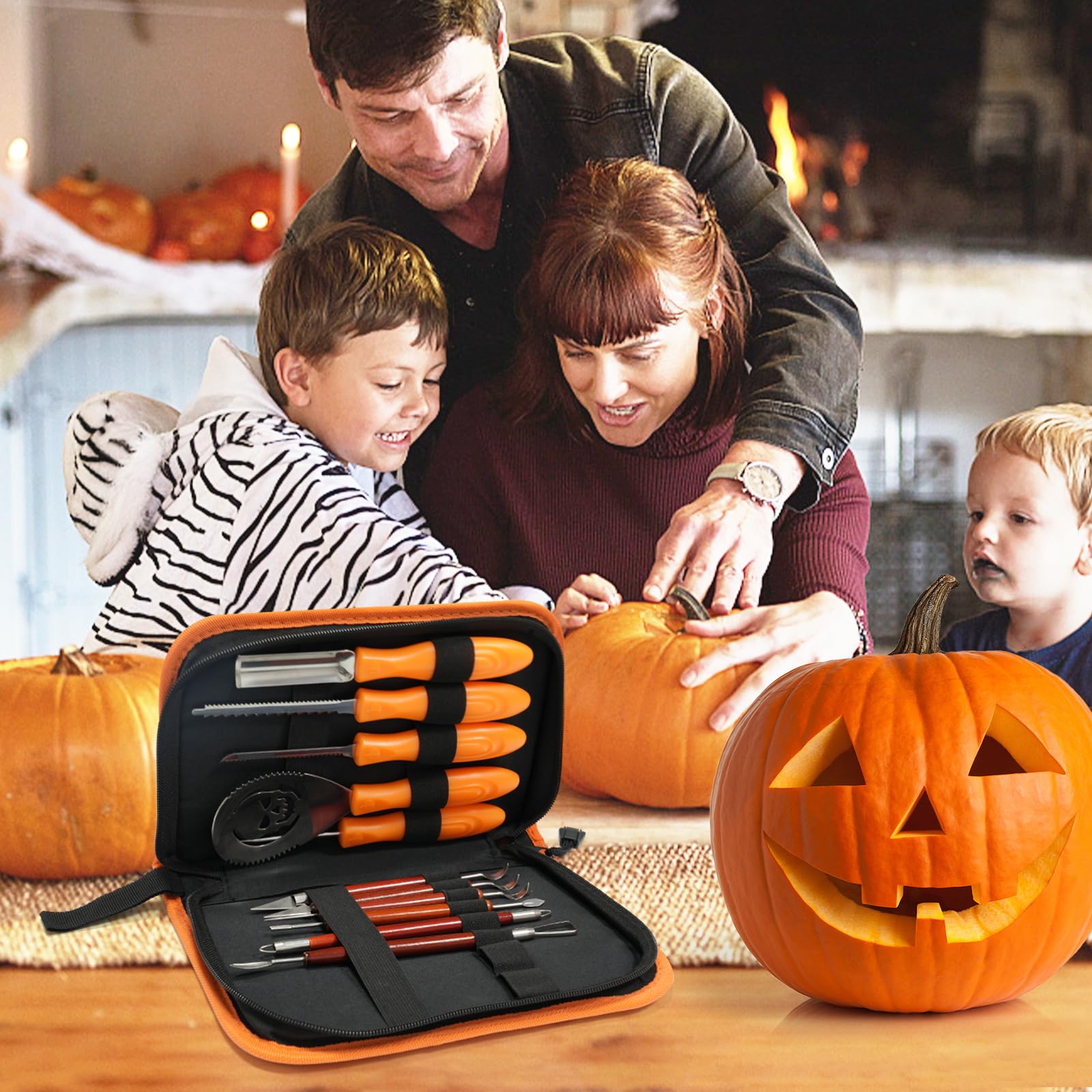 11 PCS Pumpkin Carving Kit for Adults & Kids with Professional Detail Sculpting Tools, Heavy Duty Stainless Steel Knife Set with Carrying Case for Halloween Decoration