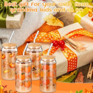 Cunhill 4 Pcs Iced Coffee Cup with Bamboo Lid and Straw 16oz Christmas Employee Appreciation Gift Glasses Cup Daisy Flower Butterfly Beer Can Cup Gift for Teacher Women Employee Coworker(Pumpkin)