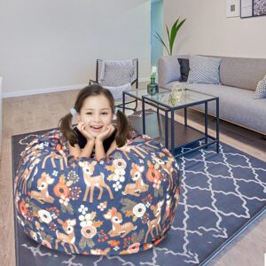 LOLOMLO Stuffed Animal Storage Bean Bag Chair Cover, Hold Kids Plush Toys Blankets Towels Beanbag (Cover Only), Canvas Floor Circle Stuff Sit Seat Sofa with YKK Zipper, Extra Large 38", Fawn