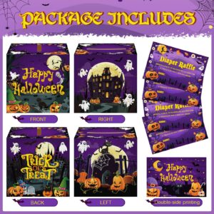 Cholemy 50 Pieces Halloween Diaper Raffle Tickets with Box Diaper Raffle Invitation Insert Cards Happy Halloween Diaper Raffle Box Set for Halloween Theme Birthday Party Baby Shower Games Supplies