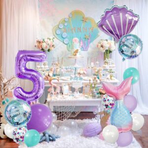 Mermaid Birthday Decorations, 13 Pcs Mermaid Balloons Decorations, Mermaid Foil Balloon Mermaid Tail Balloon Mermaid Decorations for Birthday Party, Baby Shower (Number 5)