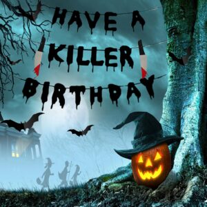 Cracoo Have a Killer Birthday Party Banner Disposable Spider Tablecloth for Halloween Birthday Halloween Bloody Horror Movie (Black)