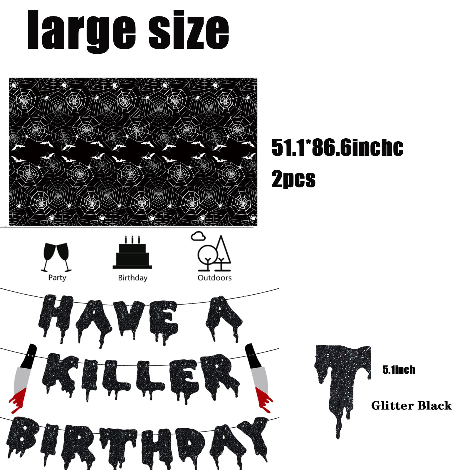 Cracoo Have a Killer Birthday Party Banner Disposable Spider Tablecloth for Halloween Birthday Halloween Bloody Horror Movie (Black)