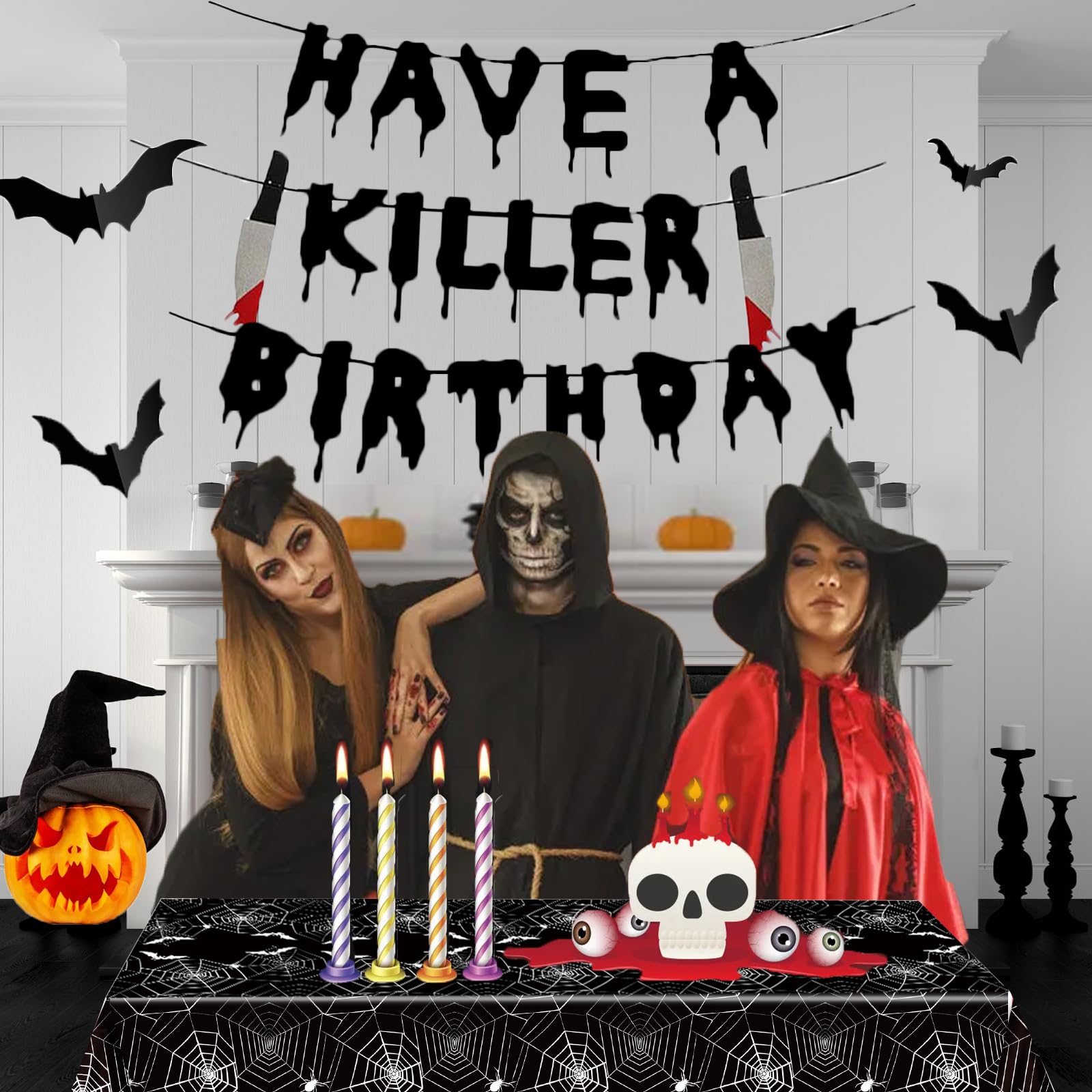 Cracoo Have a Killer Birthday Party Banner Disposable Spider Tablecloth for Halloween Birthday Halloween Bloody Horror Movie (Black)