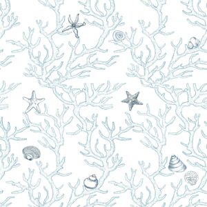 akywall ocean wallpaper peel and stick white and blue contact paper textured sea coral starfish shells self adhesive vinyl roll stick on wallcovering cute for home decor 78.7in