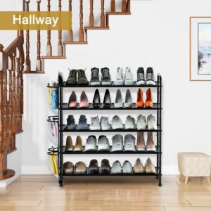 Housen Solutions Shoe Rack for Closet, 5 Tier Metal Shoe Rack Organizer with Storage 20-25 Pairs for Front Door Entrance, Entryway, Floor, Garage, Standing Black Shoes Holder Shelves