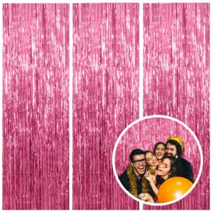 3 pack pink backdrop birthday party decorations tinsel foil fringe curtains backdrop streamer bachelorette christmas graduation wedding princess pink theme party decorations