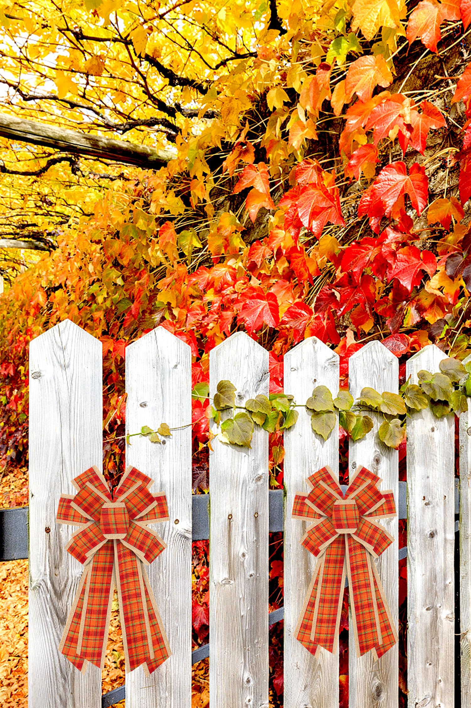 Estivaux Fall Ribbons for Crafting, Thanksgiving Wired Edge Ribbon Orange Buffalo Plaid Craft Ribbons Autumn Farmhouse Burlap Ribbon for Gift Wrapping Fall Thanksgiving Decorations Supplies