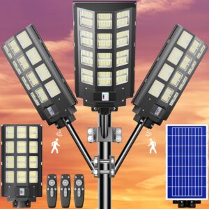 vzyhik 3-pack solar parking lot light - 4800w solar street light 360000lm dusk to dawn street lights solar powered, ip67 waterproof solar wide angle lamp with motion sensor for yard, road