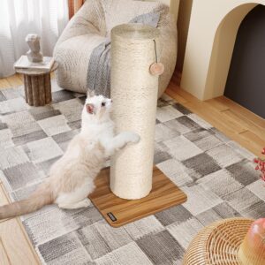 KAMABOKO 29.5" Cat Scratching Post, 7.5" Ultra-Large Diameter Natural Sisal Cat Scratch Post, Scratch-Resistant Tall Cat Scratcher for Indoor Cats, Protect Your Furniture, Beige, Pack of 1