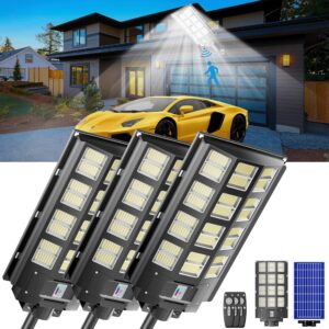 Vzyhik 3-Pack Solar Parking Lot Light - 4800W Solar Street Light 360000LM Dusk to Dawn Street Lights Solar Powered, IP67 Waterproof Solar Wide Angle Lamp with Motion Sensor for Yard, Road