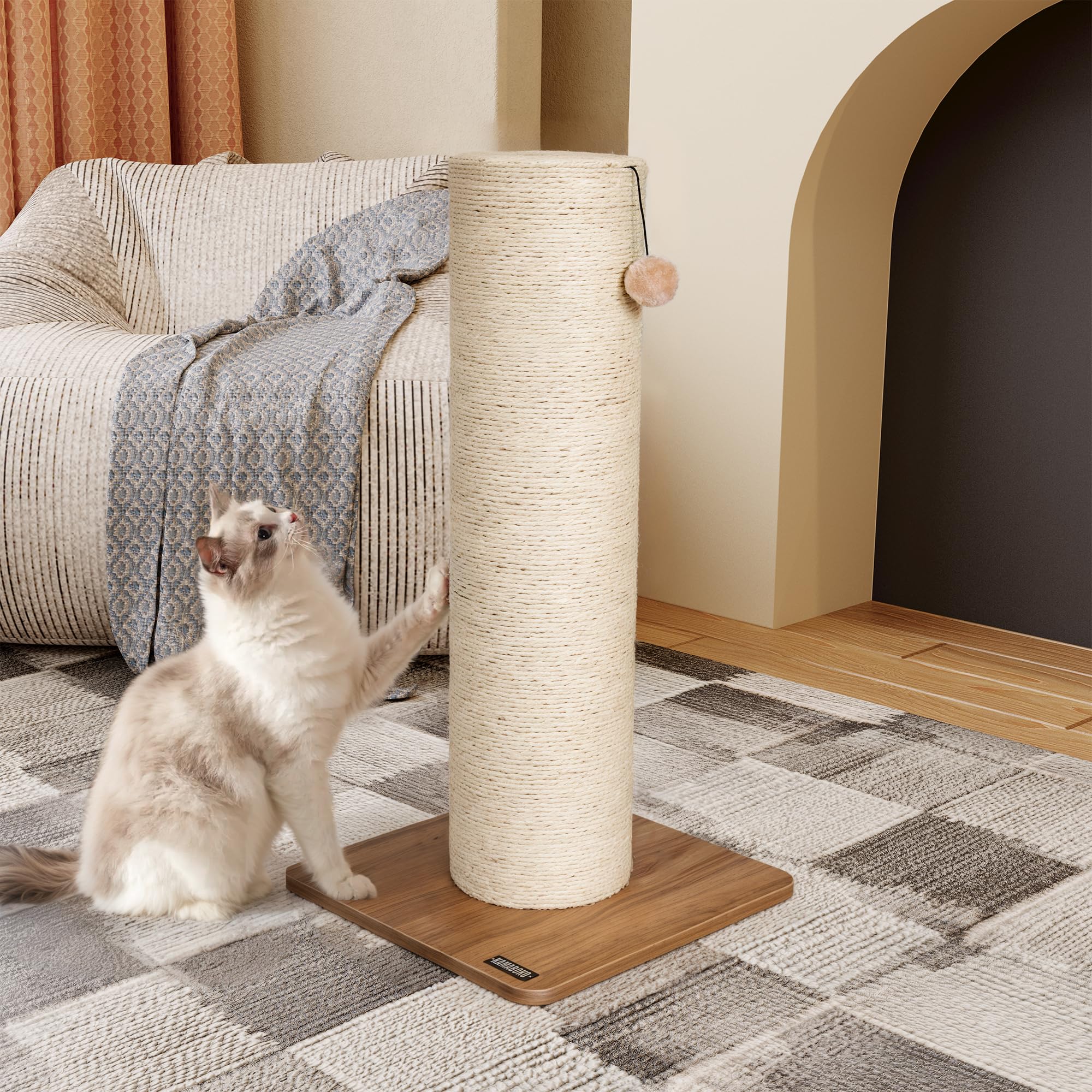 KAMABOKO 29.5" Cat Scratching Post, 7.5" Ultra-Large Diameter Natural Sisal Cat Scratch Post, Scratch-Resistant Tall Cat Scratcher for Indoor Cats, Protect Your Furniture, Beige, Pack of 1