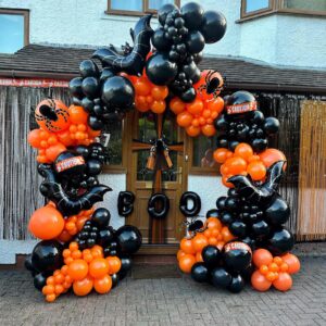 YAOWKY Black Orange Balloon Garland Arch kit,115Pcs 18 12 10 5 Inch Matte Black Orange Latex Balloons for Halloween Celebration Trick or Treat Party Spooky Ghost Party Bar Anniversary Decoration