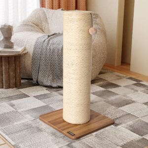 KAMABOKO 29.5" Cat Scratching Post, 7.5" Ultra-Large Diameter Natural Sisal Cat Scratch Post, Scratch-Resistant Tall Cat Scratcher for Indoor Cats, Protect Your Furniture, Beige, Pack of 1