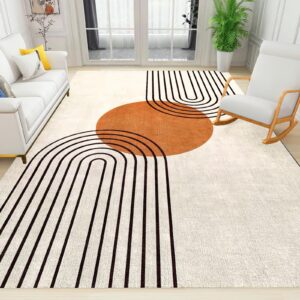 mid century modern abstract art area rug, boho minimalist line non slip stain resistant print rugs, soft machine washable carpet for indoor bedroom living room office decor rug - 6 ft x 9 ft