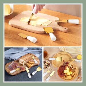 Hallops Marble Cheese Knife Set - 4 Knives for Charcuterie Board & Utensils, Rustic Ceramic White Handle, Elite-Quality Cutlery, Ideal Serving Accessories for Cheese & Wine - Ideal Gift