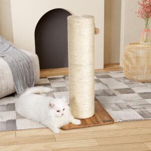 kamaboko 29.5" cat scratching post, 7.5" ultra-large diameter natural sisal cat scratch post, scratch-resistant tall cat scratcher for indoor cats, protect your furniture, beige, pack of 1