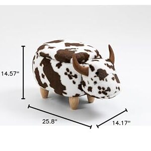 Home 2 Office Cow Ottoman for Kids' Bedroom, Playroom, Nursery, and Living Room, Animal Ottoman with Storage, Footstool for Kids, Brown Cow Print