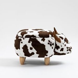 Home 2 Office Cow Ottoman for Kids' Bedroom, Playroom, Nursery, and Living Room, Animal Ottoman with Storage, Footstool for Kids, Brown Cow Print