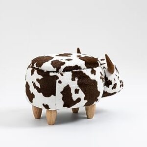 Home 2 Office Cow Ottoman for Kids' Bedroom, Playroom, Nursery, and Living Room, Animal Ottoman with Storage, Footstool for Kids, Brown Cow Print